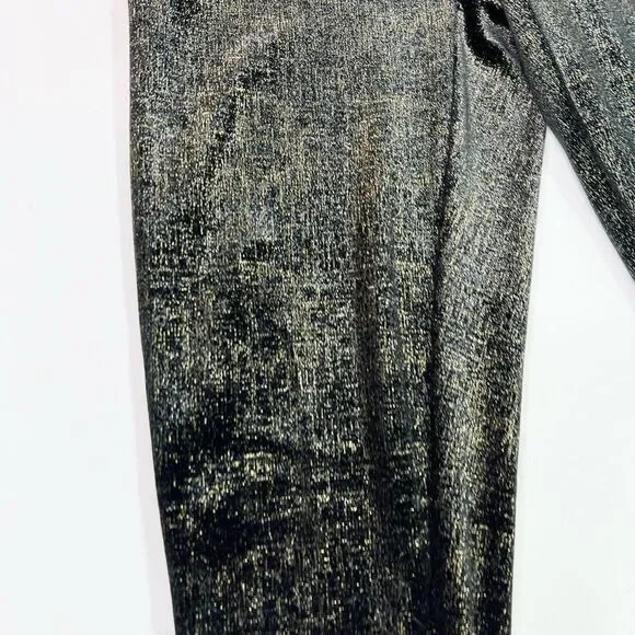 Spanx Leggings Womens Medium Black Gold Velvet Shine Metallic High Rise - Picture 2 of 10